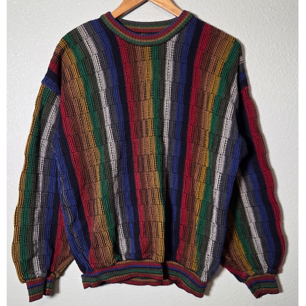Tundra Canada Mercerized Cotton Coogi Style Striped Textured Knit Sweater Med